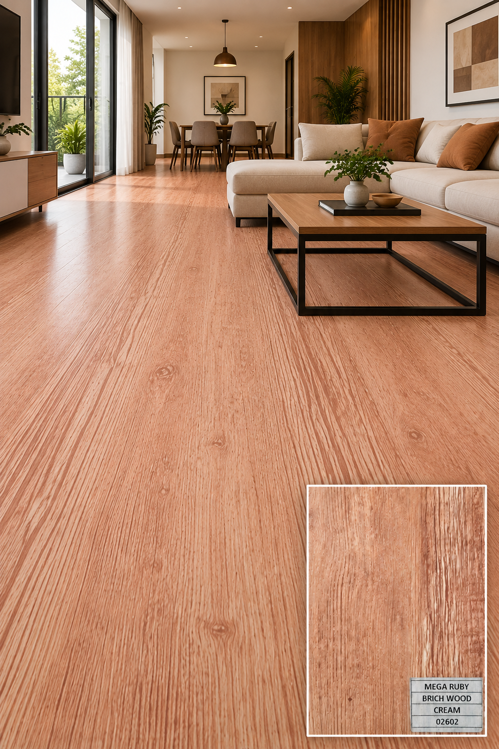 Mega Ruby Brich Wood Cream Pvc Flooring