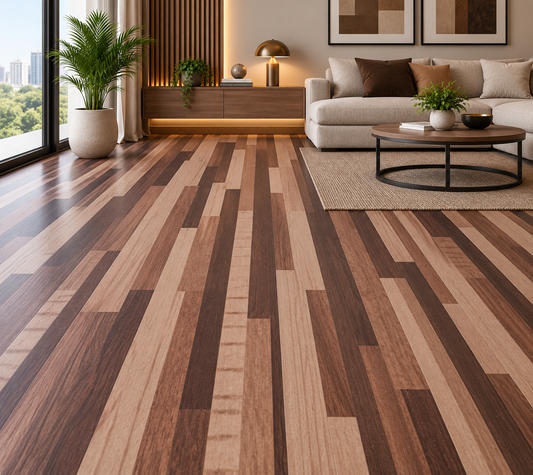 Mega Pearl Wood Strips Brown Pvc Flooring